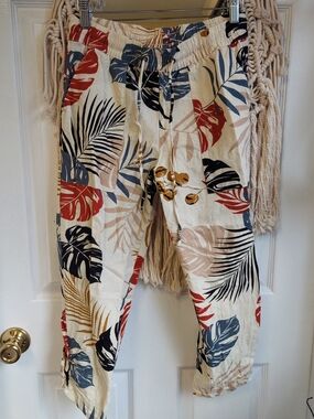 Jules & Leopold Cream Tropical Leaf Print Pants